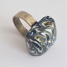 BF34.Bague or et gris métal brossé