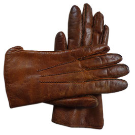 Handschuhe  Gr. S/M Leder braun gefüttert Fell VINTAGE 1960s
