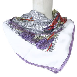 Foulard 75 x 75 cm Seide Carre VINTAGE 1950s weiss Kutscherszene