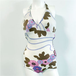 Badeanzug Gr. XS/S bunt floral Neckhalter VINTAGE 1960s