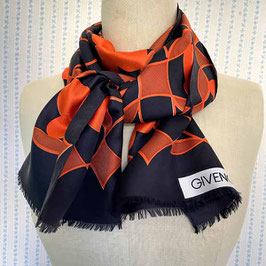 Schal Seide Designer GIVENCHY France orange-schwarz VINTAGE 1980s