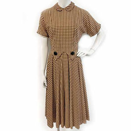 Kleid Gr. S Baumwolle braun-weiss-schwarz kA VINTAGE 1950s