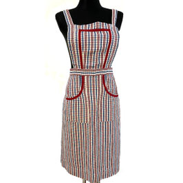 Schürze Latzschürze Gr. XL handgewoben rot-blau-weiss Baumwolle VINTAGE 1950s