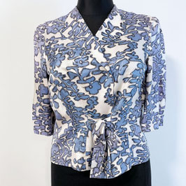 Bluse Seide blau-weiss Wrap Bluse VINTAGE 1950s