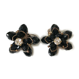 Ohrclips Jett mit Strass Blütenform VINTAGE ca. 1940s