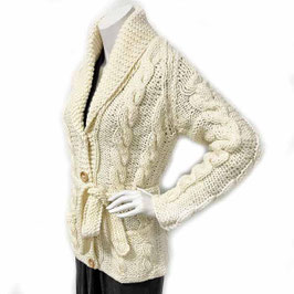 Strickjacke Grobstrickjacke Gr. S/M écru Zopfmuster handgestrickt VINTAGE 1970s Swiss made NOS