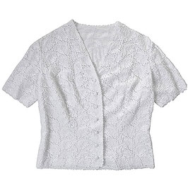 Bluse weiss Spitzenbluse kurze Ärmel ohne Kragen 60s Gr. L