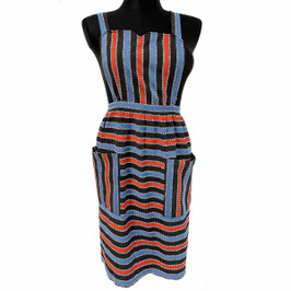 Schürze M/L Küchenschürze blau-schwarz-rot VINTAGE 1960s