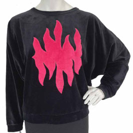 Pullover Plüsch one size schwarz mit Flamme magenta VINTAGE 1980s