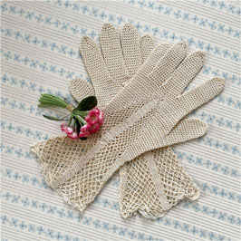 Handschuhe hellbeige Gr. 7 gehäkelt mit Schaft VINTAGE 1940s