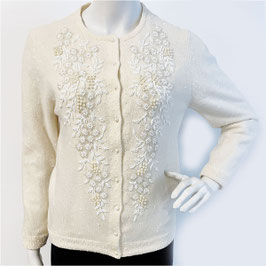 Cardigan Strickjäckli Gr. XS/S crème mit Perlenstickerei VINTAGE 1950s