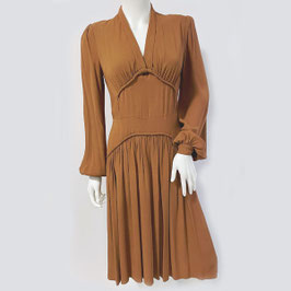 Kleid Crèpe Gr. 36 terracotta Trompetenärmel VINTAGE 1940s
