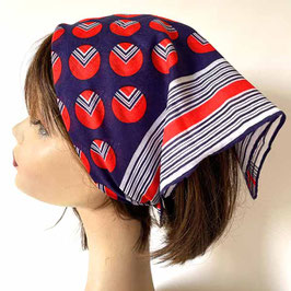 Baumwolltuch Bandana Streifen Kreise blau-rot-weiss 45 x 45 cm VINTAGE 1960s
