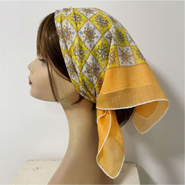 Bandana / Baumwolltuch Gelbtöne Seventies-Blumenmotiv VINTAGE 1970s