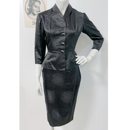 Kleid Gr. XXS/XS  Deux-Pièce Ensemble schwarz Seidendamast VINTAGE 1950s