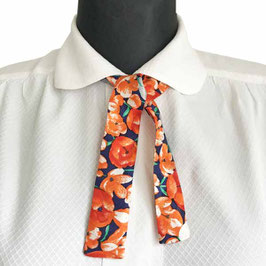 Twilly Halsschal kurz schmal 100% Seide Silvia-K orange Blumenmuster