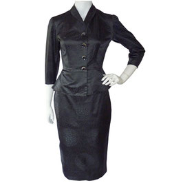 Deux-Pièce Gr. XXS/XS schwarz Seidendamast VINTAGE 1950s