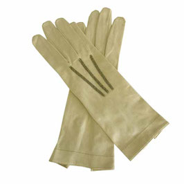 Handschuhe Stoff Gr. S VINTAGE ca. 1910s vanille mit schwarzer Stepperei und Druckknöpfen