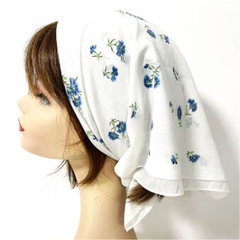Bandana / Baumwolltuch gross weiss mit Kornblumen VINTAGE 1950s