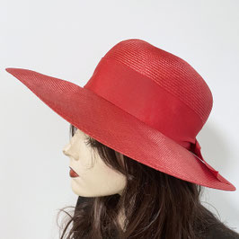 Hut Strohhut rot Gr. L 55/56 Raffia breite Krempe VINTAGE 1980s