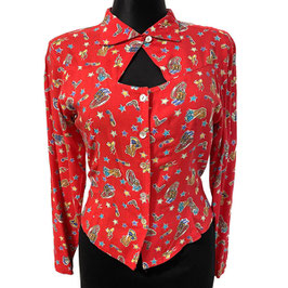 Bluse Oberteil rot M/L mit Cutout Linedance Sqaredance VINTAGE 1970s