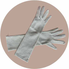 Handschuhe lang Gr. 7.5 Silberlurex Made in England VINTAGE 1970s