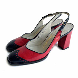 Sandaletten Gr. 36 rot-schwarz two Tones Blockabsatz BALLY 1970s