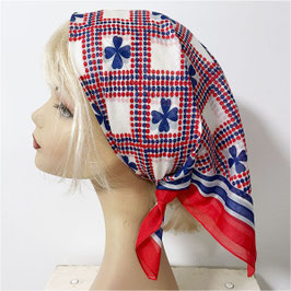 Bandana / Baumwolltuch blau-weiss-rot abstrakt Kleeblätter VINTAGE 1970s