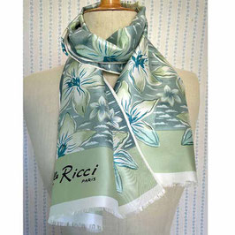 Schal Seide Designer Mlle RICCI France hellgrün Lilien VINTAGE 1960s