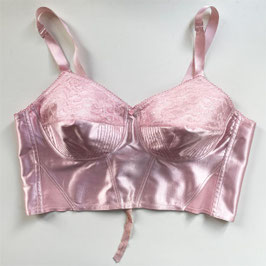 BH lang Bustier Gr. 100 Satin rosa pink Spitze Stepperei VINTAGE 1940s NEU