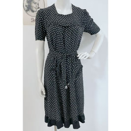 Kleid schwarz Gr. XS mit weissen Blümchen VINTAGE 1930s