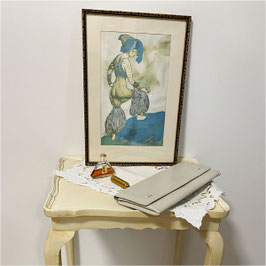 Clutch offwhite blaues Futter Abendtasche VINTAGE 1950s