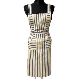 Schürze Latzschürze Streifen beige-blau handgewoben VINTAGE 1960s NEU