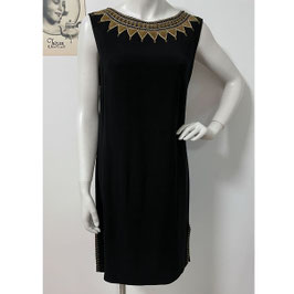 Kleid schwarz Crèpe Gr. M mit Gold-Metallfaden-Stickerei VINTAGE 1960s