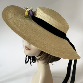 Hut Strohhut Trachtenhut Gr. 54/55 mit Samtband und kl. Bouquet VINTAGE 1950s