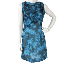 Kleid Gr. S ärmellos Nylon blau-türkis Blumen VINTAGE 1960s