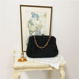 Tasche Henkeltasche Bast gehäkelt schwarz VINTAGE 1950s