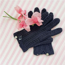 Handschuhe kurz Gr. 7/7.5 gehäkelt dunkelblau Durchbruch VINTAGE 1950s