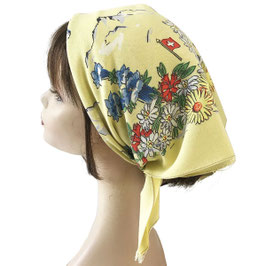 Foulard  62 x 70 cm Viscose Tuch Bandana Schweizer Souvenirtuch mattgelb VINTAGE 1940s