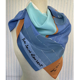 Foulard Carré Seide Designer 86 x 80 cm YSL l’été Blautöne VINTAGE 1970s