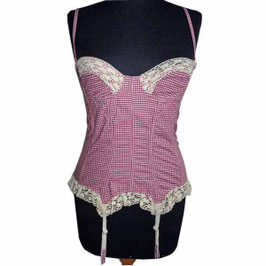 Mieder Corset 70A Baumwolle Vichymuster rot VINTAGE 1990s Made in France