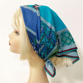 Bandana / Baumwolltuch Blautöne Aztekenmuster VINTAGE 1980s
