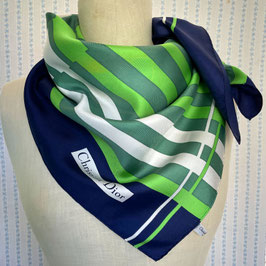 Foulard Carré Seide Designer Christian Dior 75 x 75 cm Streifen grün-blau-weiss VINTAGE 1980s