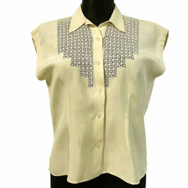Bluse Top ecru Seide Gr. L/XL mit Stickerei Vintage 1950s