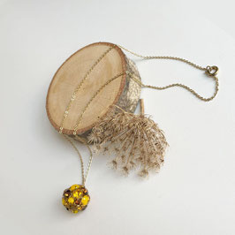 Halskette kurz mit Strass-Kugel gelb-orange VINTAGE 1970s