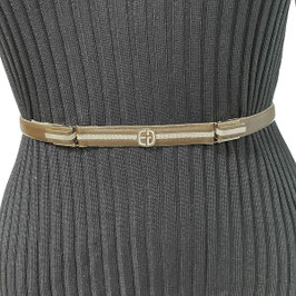 Gürtel Leder schmal braun-weiss mit Clip Gr. 90 Goutille Paris VINTAGE 1980s