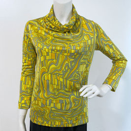 Top Seide lA WALTER GROSS XS/S abstrakt gelb-oliv VINTAGE 1970s