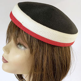 Strohhütchen Gr. 53-55 Bibi schwarz-weiss-rot VINTAGE 1950s