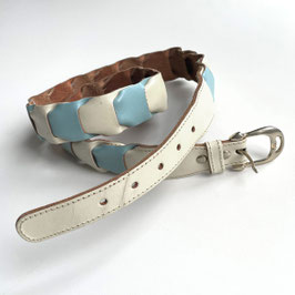 Gürtel weiss-hellblau Leder Gr. S VINTAGE 1960s