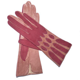 Handschuhe Gr. XS Leder rot/rosa VINTAGE 1940s mit Velours